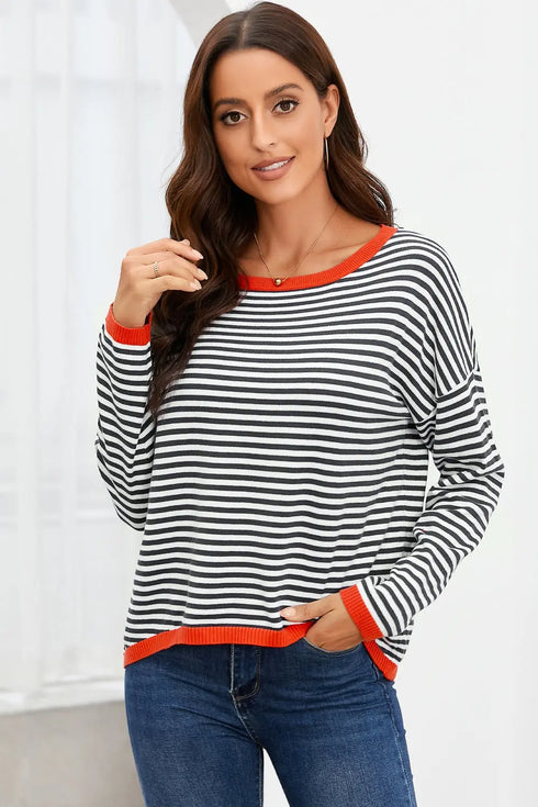 'Jolene' Striped Drop Shoulder T-Shirt - Celes Fashion